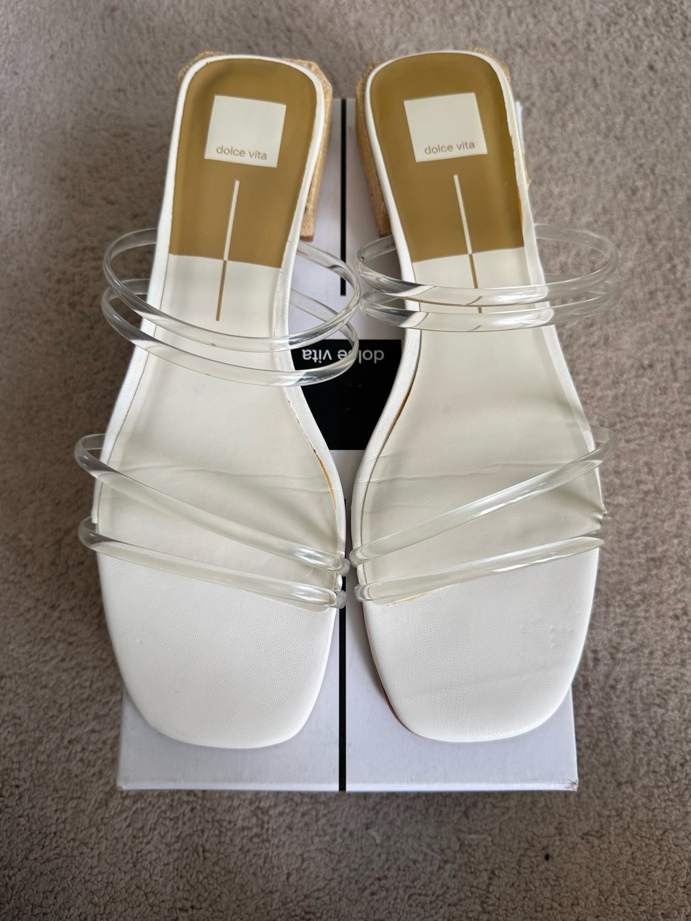 Dolce Vita White Slides with Clear Triple-Strap